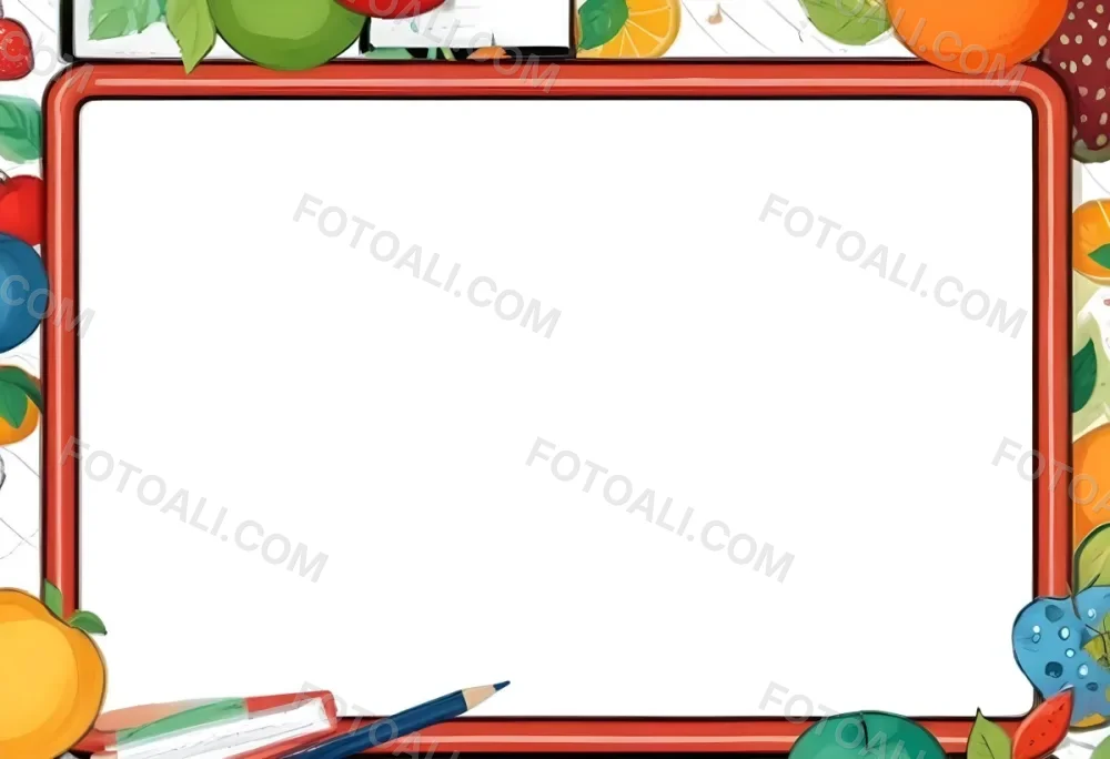 Digital Painting A Frame With Fruits And School Supplies On The Edges Bold And Slim Lines Brush Strokes 3 4ee0