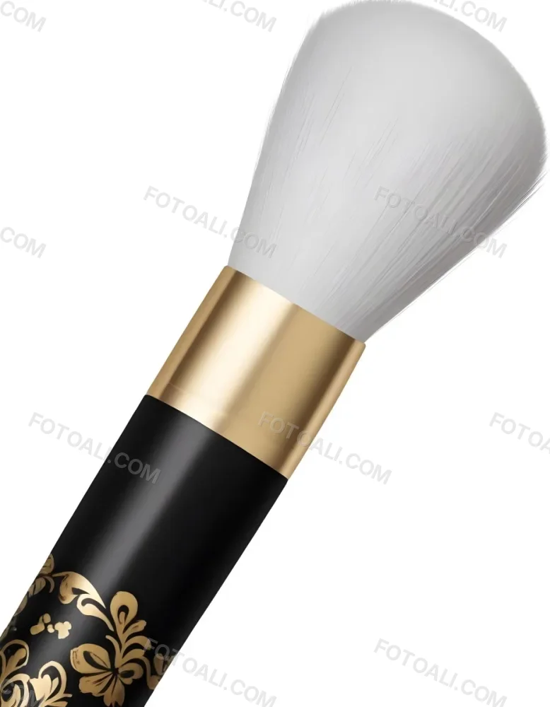 Digital Painting A Golden Makeup Brush With A White Ring And A Golden Handle With Black Floral Ornaments On A Black Background Bold And Slim Lines Brush Strokes 3 1782