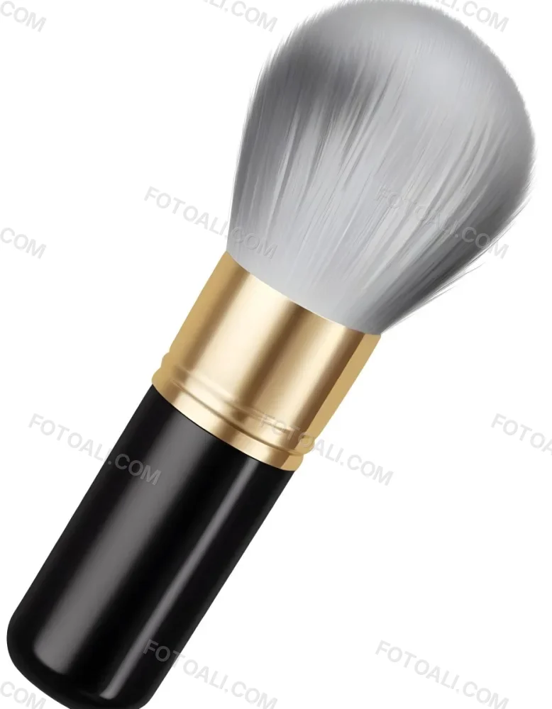 Digital Painting A Golden Makeup Brush With A White Ring And A Golden Handle With Black Floral Ornaments On A Black Background Bold And Slim Lines Brush Strokes 8 4e2c