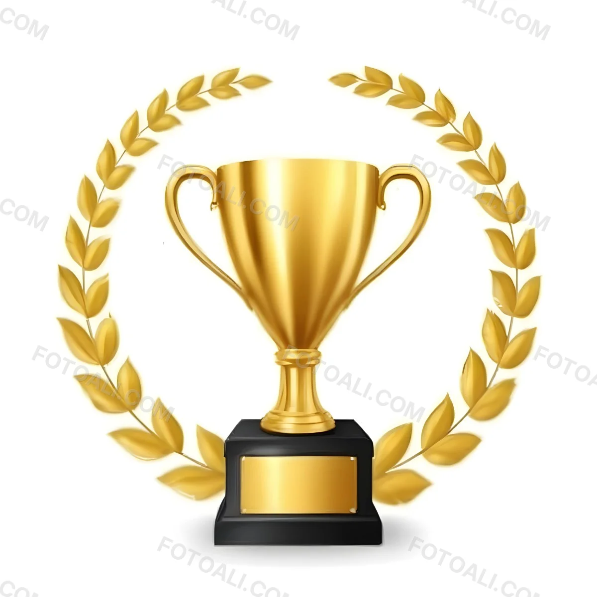 Digital Painting A Golden Trophy On A Golden Base Surrounded By A Black Laurel Wreath The Trophy Has Two Handles And A Shiny Surface Black Background Bold And Slim Lines Brush Strokes 13 B1d3