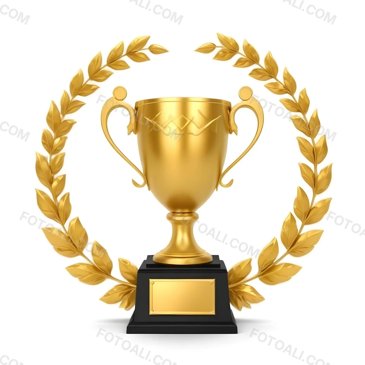 Digital Painting A Golden Trophy On A Golden Base Surrounded By A Black Laurel Wreath The Trophy Has Two Handles And A Shiny Surface Black Background Bold And Slim Lines Brush Strokes 18 0192