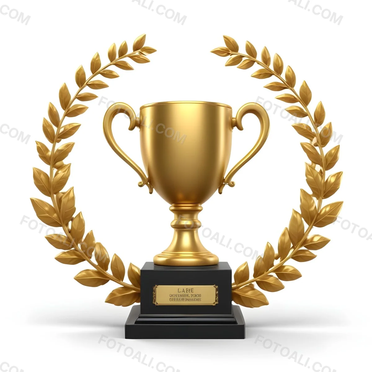 Digital Painting A Golden Trophy On A Golden Base Surrounded By A Black Laurel Wreath The Trophy Has Two Handles And A Shiny Surface Black Background Bold And Slim Lines Brush Strokes 19 923a
