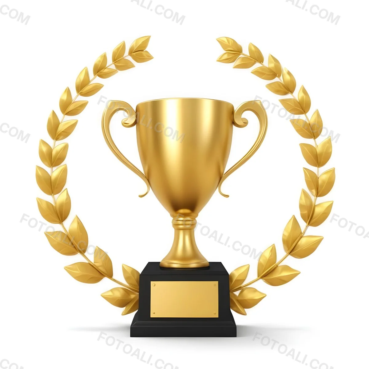 Digital Painting A Golden Trophy On A Golden Base Surrounded By A Black Laurel Wreath The Trophy Has Two Handles And A Shiny Surface Black Background Bold And Slim Lines Brush Strokes 22 E219