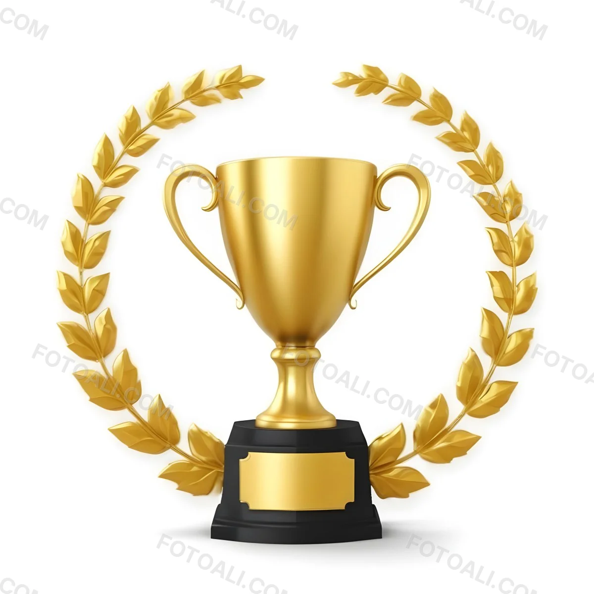 Digital Painting A Golden Trophy On A Golden Base Surrounded By A Black Laurel Wreath The Trophy Has Two Handles And A Shiny Surface Black Background Bold And Slim Lines Brush Strokes 32 A680