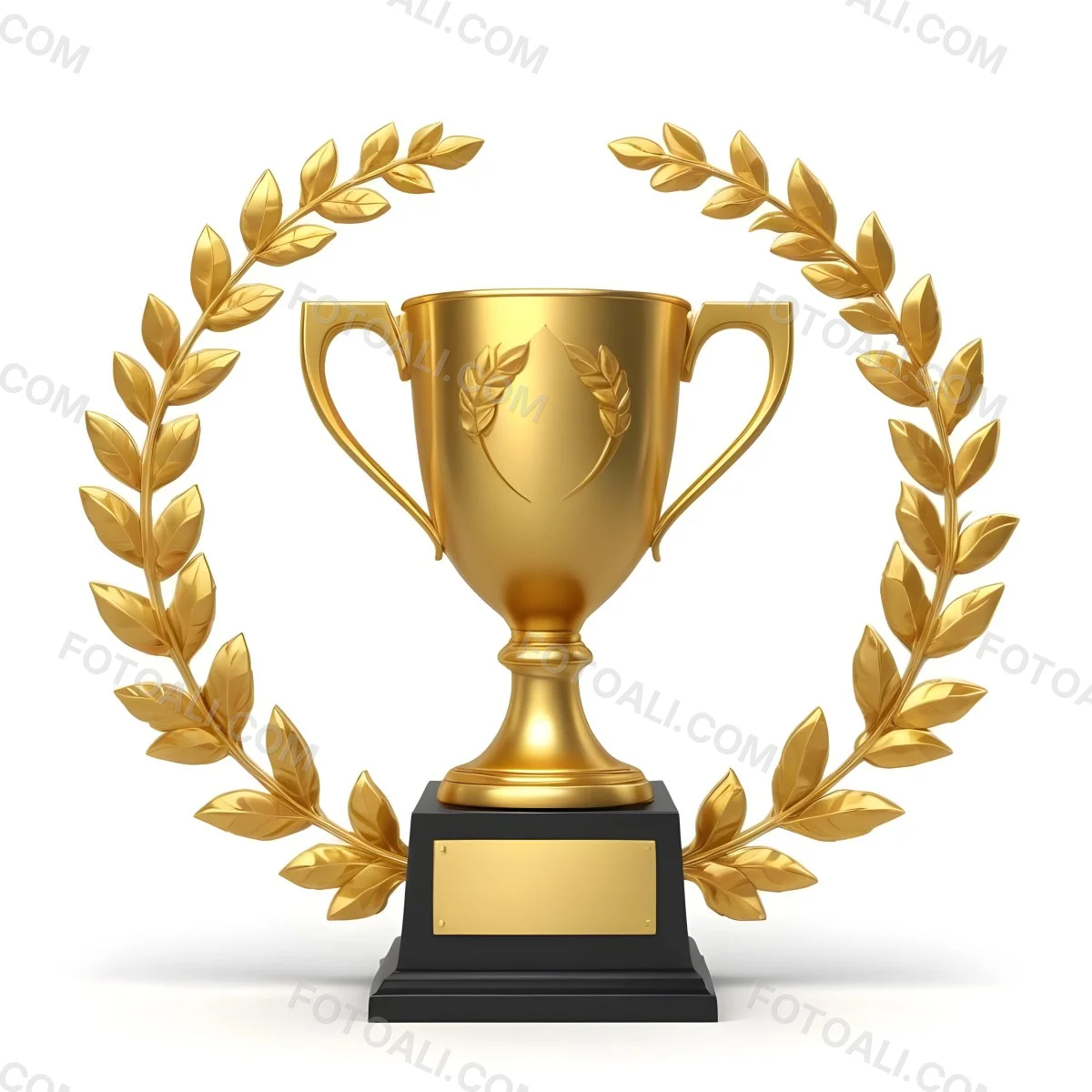 Digital Painting A Golden Trophy On A Golden Base Surrounded By A Black Laurel Wreath The Trophy Has Two Handles And A Shiny Surface Black Background Bold And Slim Lines Brush Strokes 34 Bd4a