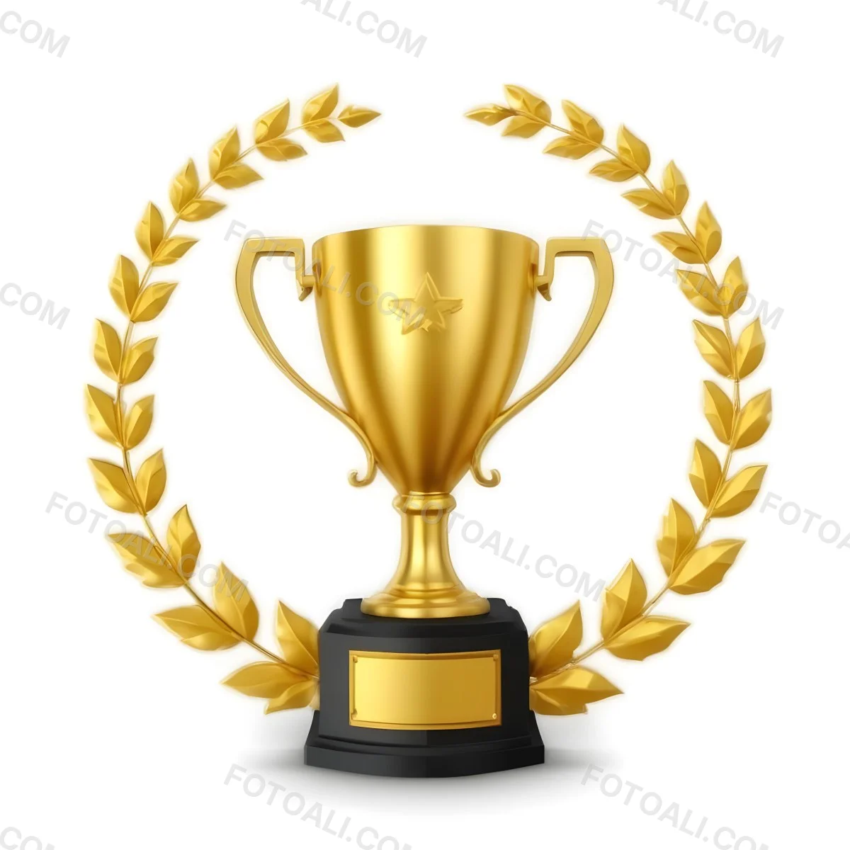 Digital Painting A Golden Trophy On A Golden Base Surrounded By A Black Laurel Wreath The Trophy Has Two Handles And A Shiny Surface Black Background Bold And Slim Lines Brush Strokes 35 3681