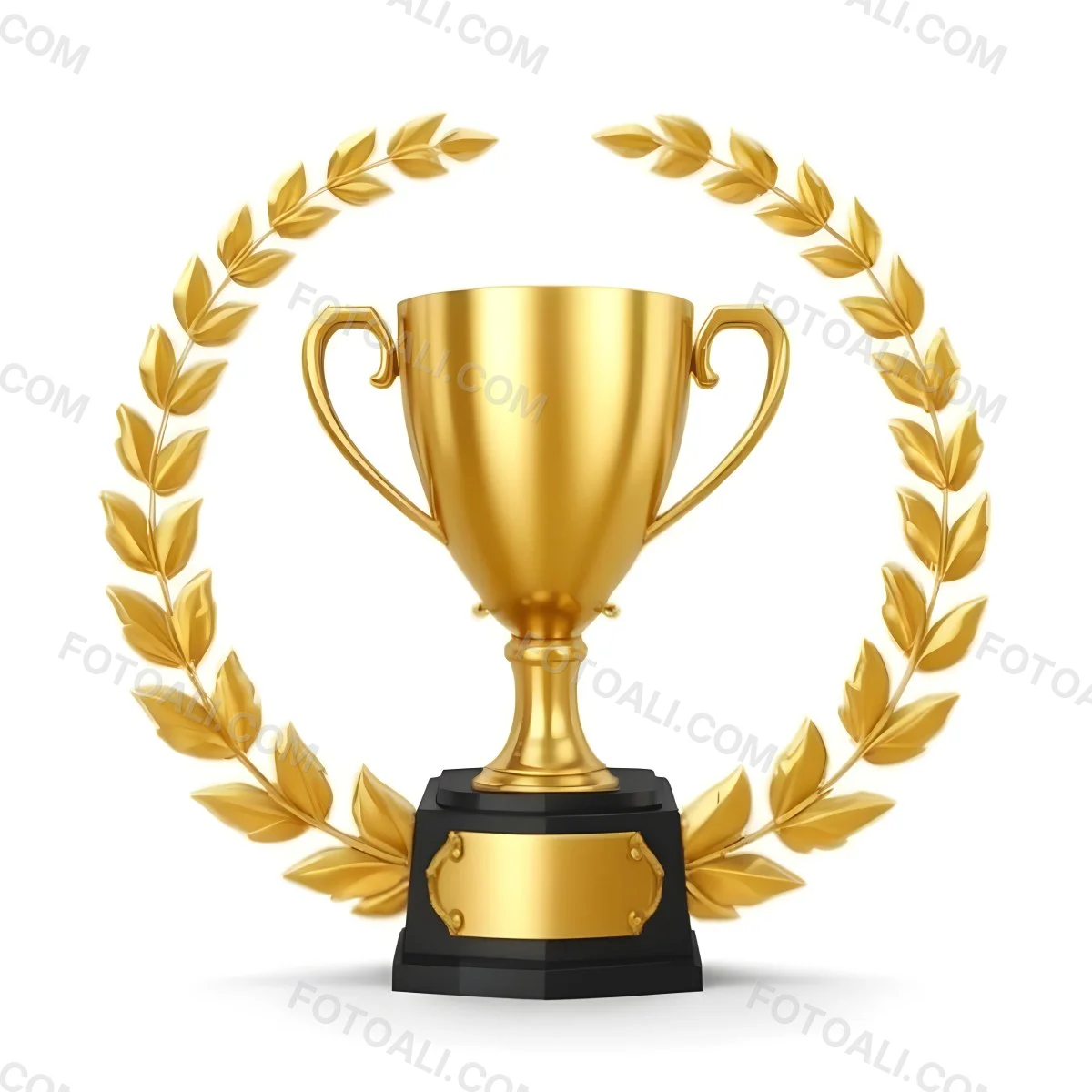 Digital Painting A Golden Trophy On A Golden Base Surrounded By A Black Laurel Wreath The Trophy Has Two Handles And A Shiny Surface Black Background Bold And Slim Lines Brush Strokes 38 431a