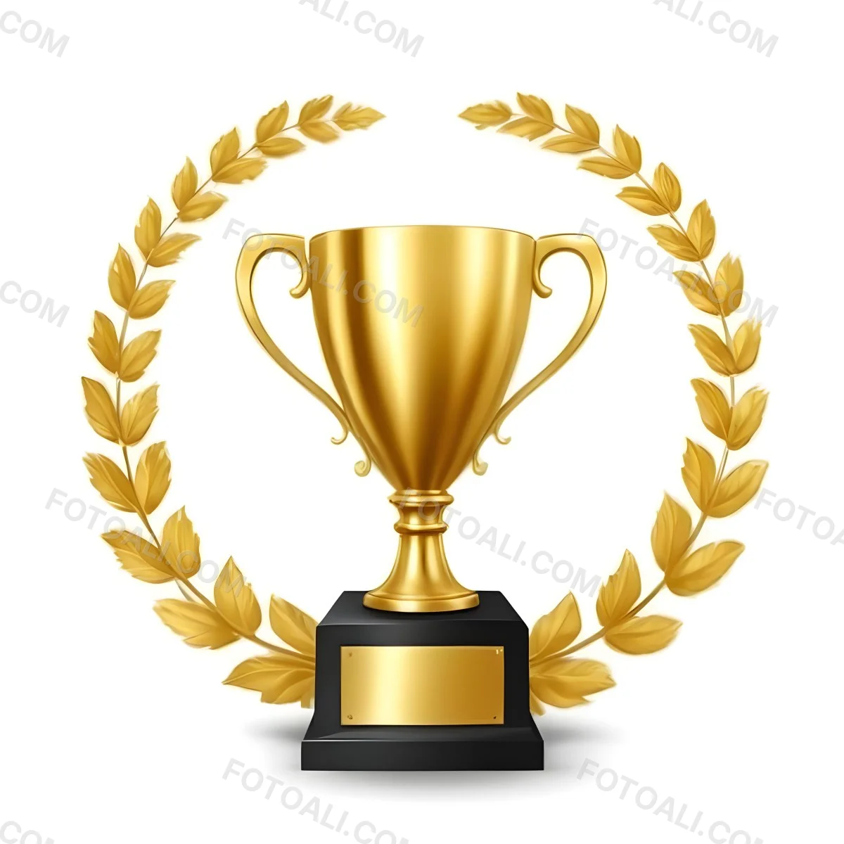 Digital Painting A Golden Trophy On A Golden Base Surrounded By A Black Laurel Wreath The Trophy Has Two Handles And A Shiny Surface Black Background Bold And Slim Lines Brush Strokes 5 7cbe