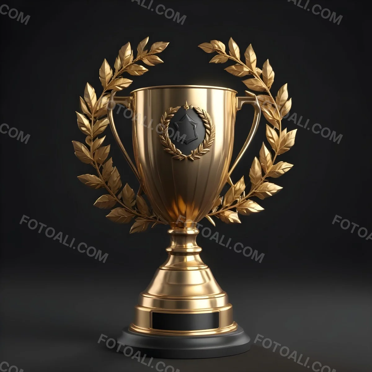 Digital Painting A Golden Trophy On A Golden Base Surrounded By A Black Laurel Wreath The Trophy Has Two Handles And A Shiny Surface Black Background Bold And Slim Lines Brush Strokes 6 Edc8