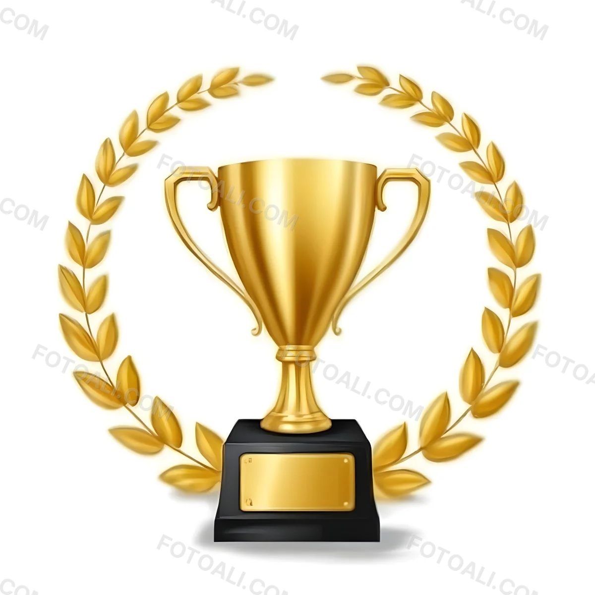 Digital Painting A Golden Trophy On A Golden Base Surrounded By A Black Laurel Wreath The Trophy Has Two Handles And A Shiny Surface Black Background Bold And Slim Lines Brush Strokes 7 3acd