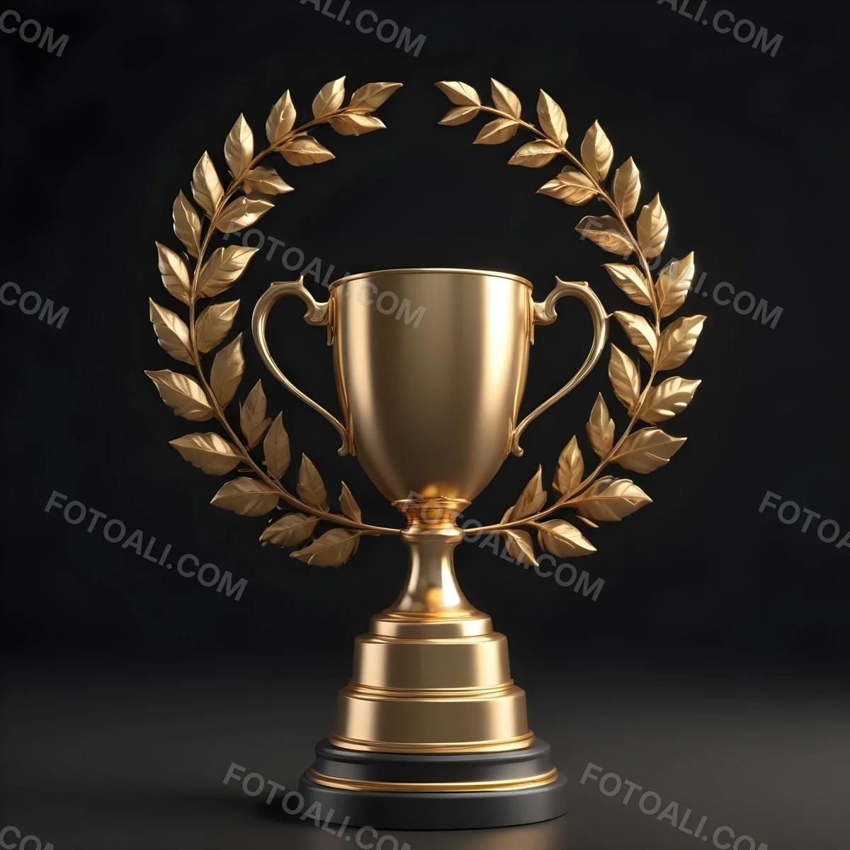 Digital Painting A Golden Trophy On A Golden Base Surrounded By A Black Laurel Wreath The Trophy Has Two Handles And A Shiny Surface Black Background Bold And Slim Lines Brush Strokes 8 68a5
