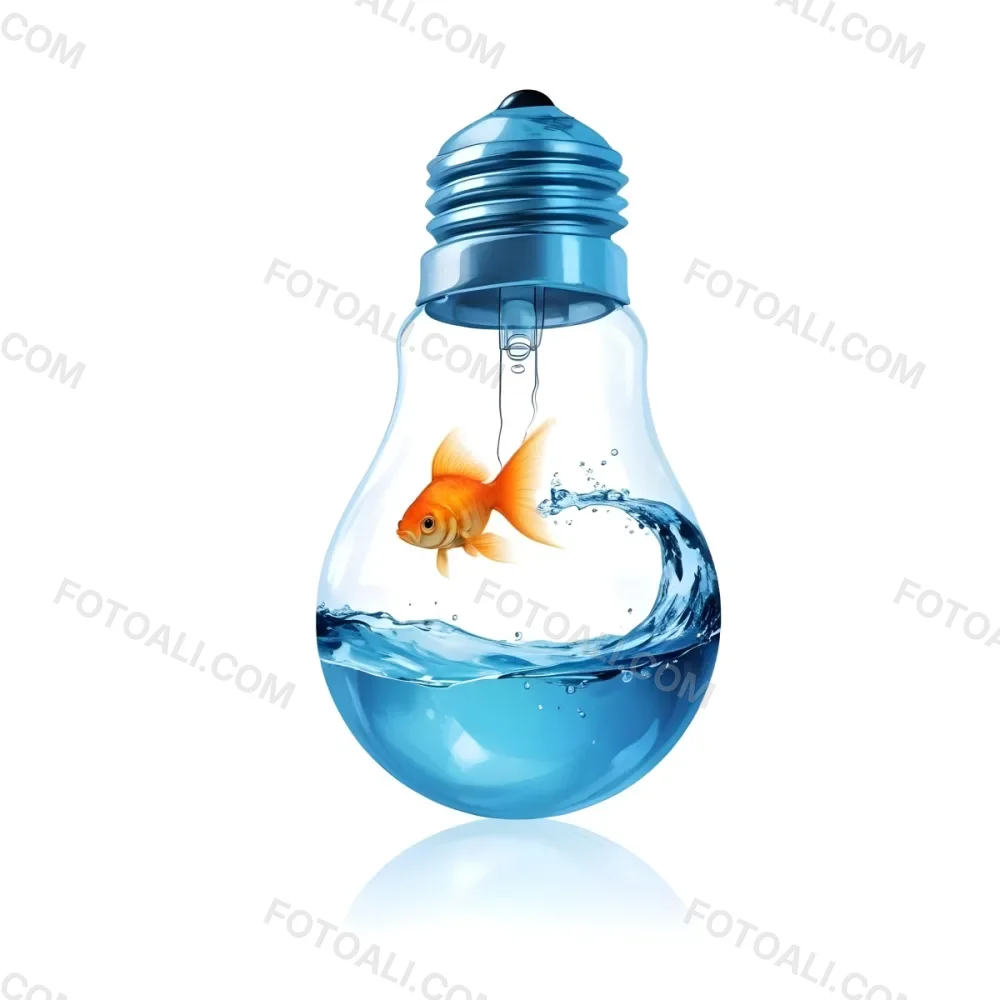 Digital Painting A Goldfish Swimming Inside A Light Bulb Filled With Water The Light Bulb Is Over A White Background Bold And Slim Lines Brush Strokes 19 4a3e