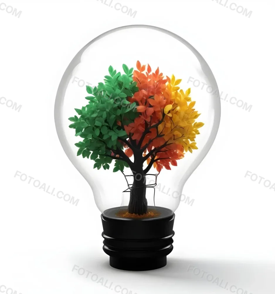 Digital Painting A Light Bulb With A Tree Inside The Tree Has Colorful Leaves And A White Trunk Black Background Bold And Slim Lines Brush Strokes 23 C68d