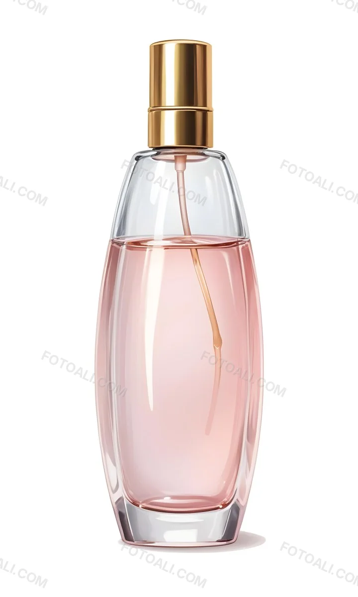Digital Painting A Perfume Bottle With A Golden Cap And A Transparent Body Filled With A Light Pink Liquid Isolated On A White Background Bold And Slim Lines Brush Strokes 41 E86a