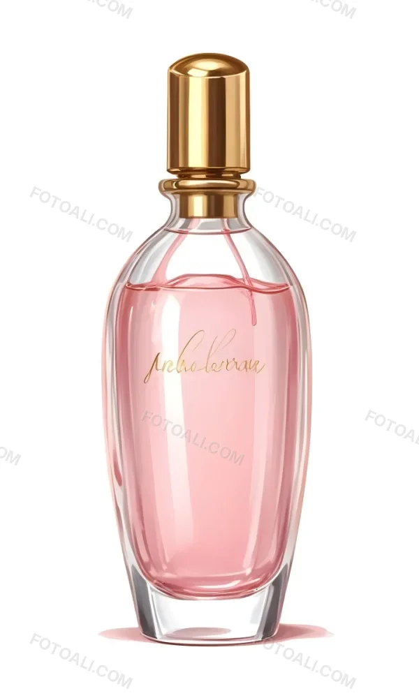 Digital Painting A Perfume Bottle With A Golden Cap And A Transparent Body Filled With A Light Pink Liquid Isolated On A White Background Bold And Slim Lines Brush Strokes 9 C519