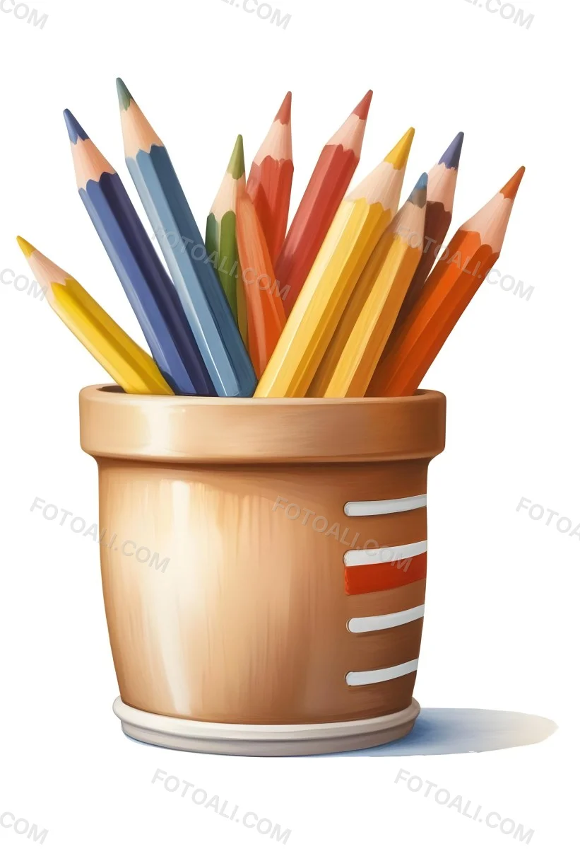 Digital Painting A Pot Filled With A Variety Of Colored Pencils Including Shades Of Red The Pot Is Split In Color With One Half Being Yellow And The Other Half Blue Two Small Capsules In Yellow And Orange Are Plac 94 7cb7