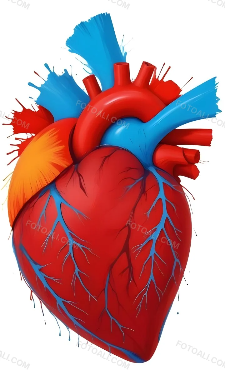 Digital Painting A Red Heart With Blue And Red Veins On A White Background Bold And Slim Lines Brush Strokes 15 5a10