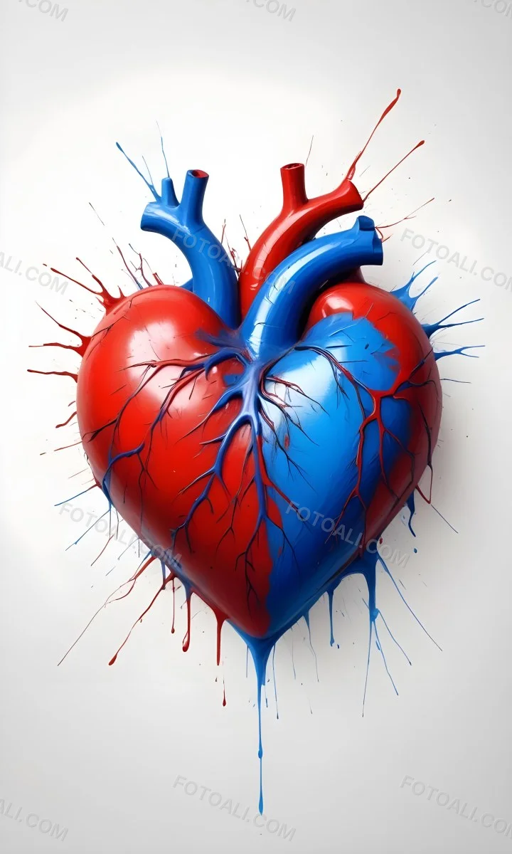 Digital Painting A Red Heart With Blue And Red Veins On A White Background Bold And Slim Lines Brush Strokes 35 9ab3