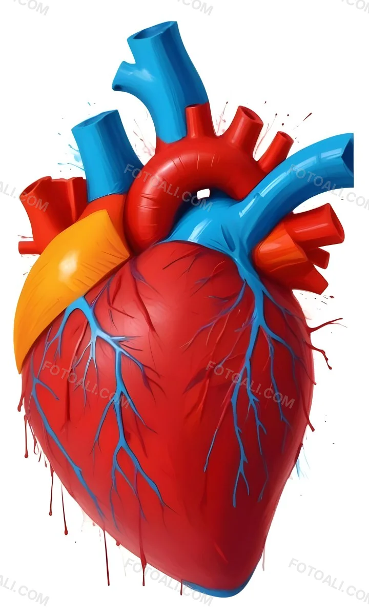 Digital Painting A Red Heart With Blue And Red Veins On A White Background Bold And Slim Lines Brush Strokes 41 B70e