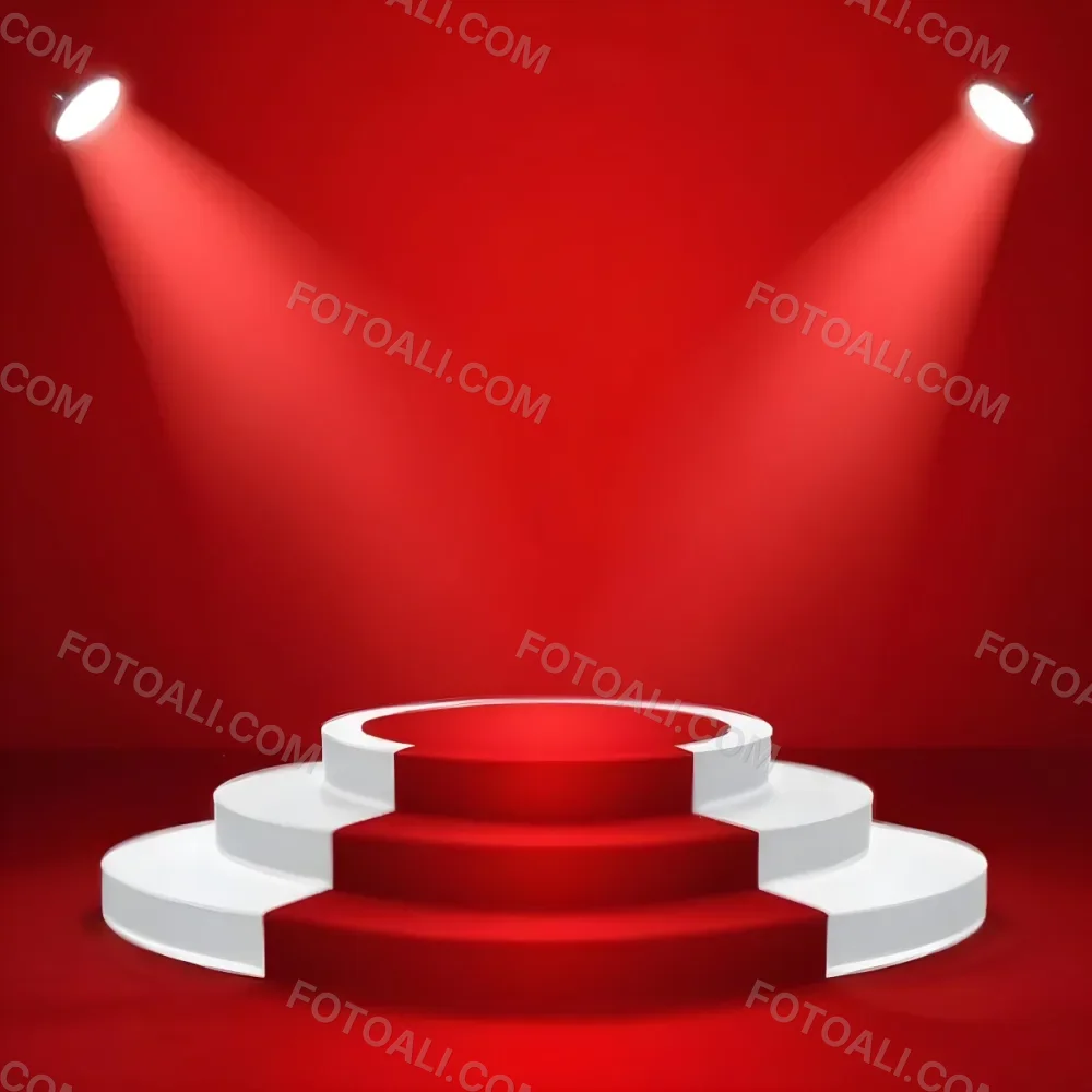 Digital Painting A Three Tiered White Podium With Red Carpet Illuminated By Two Spotlights Against A Solid Red Background Casting Shadows And Creating A Sense Of Depth Bold And Slim Lines Brush Strokes 17 3cba