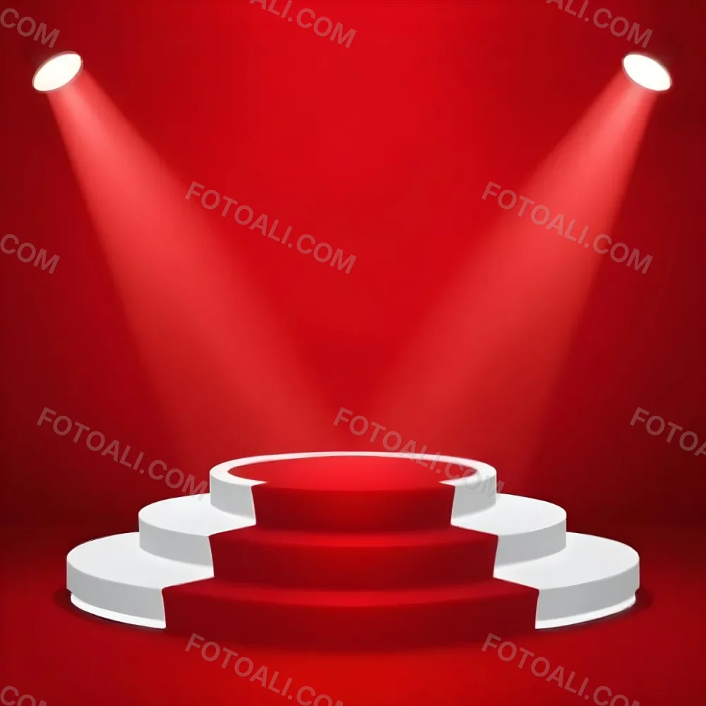 Digital Painting A Three Tiered White Podium With Red Carpet Illuminated By Two Spotlights Against A Solid Red Background Casting Shadows And Creating A Sense Of Depth Bold And Slim Lines Brush Strokes 27 Aec8