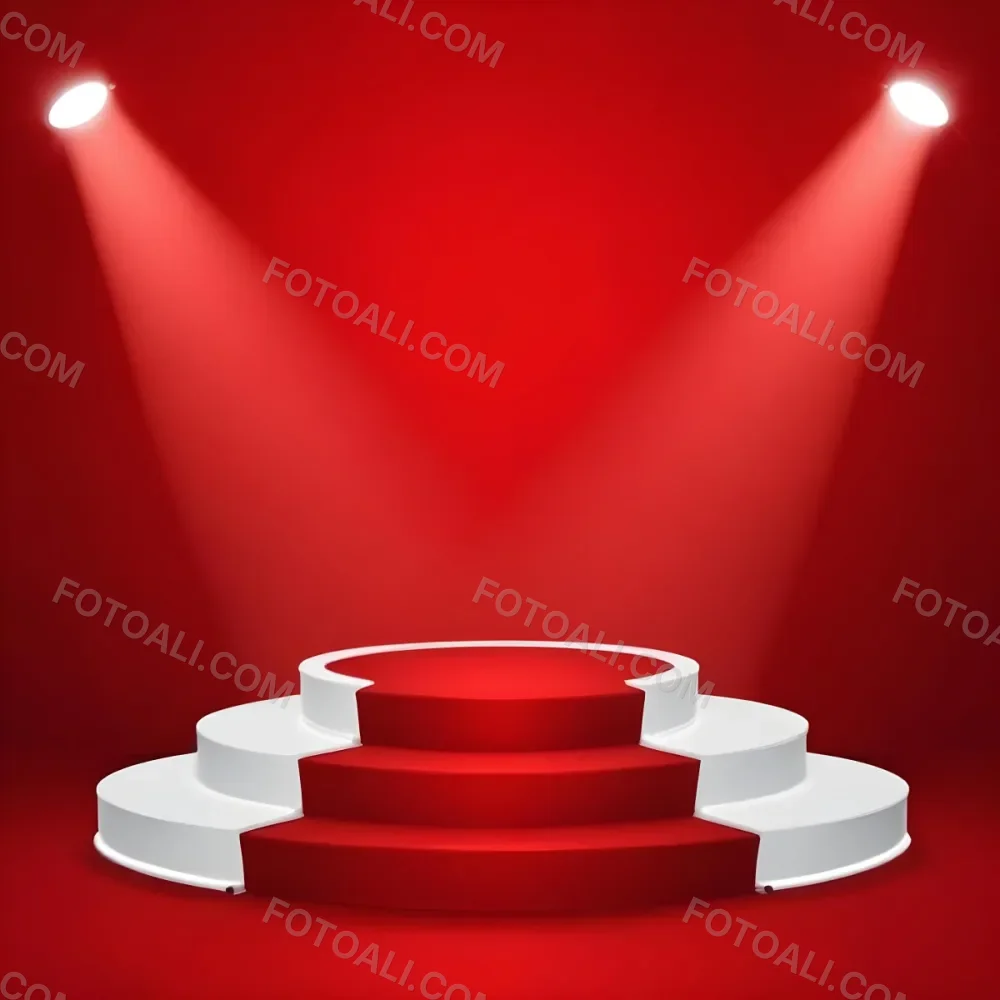 Digital Painting A Three Tiered White Podium With Red Carpet Illuminated By Two Spotlights Against A Solid Red Background Casting Shadows And Creating A Sense Of Depth Bold And Slim Lines Brush Strokes 28 0755