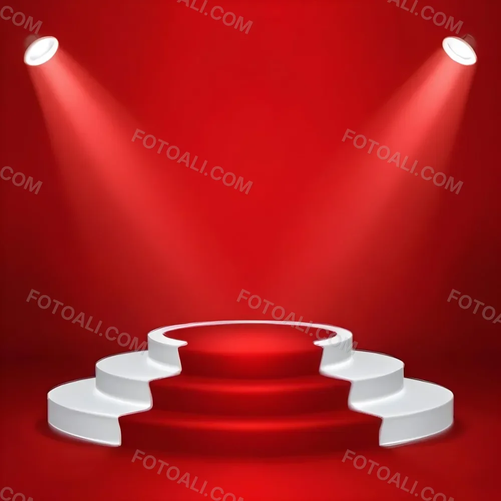 Digital Painting A Three Tiered White Podium With Red Carpet Illuminated By Two Spotlights Against A Solid Red Background Casting Shadows And Creating A Sense Of Depth Bold And Slim Lines Brush Strokes 30 6b83