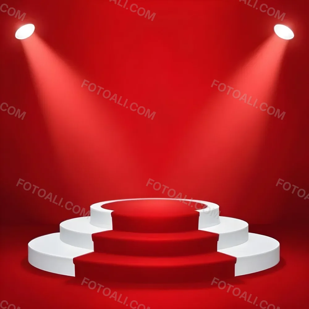 Digital Painting A Three Tiered White Podium With Red Carpet Illuminated By Two Spotlights Against A Solid Red Background Casting Shadows And Creating A Sense Of Depth Bold And Slim Lines Brush Strokes 9 D72c