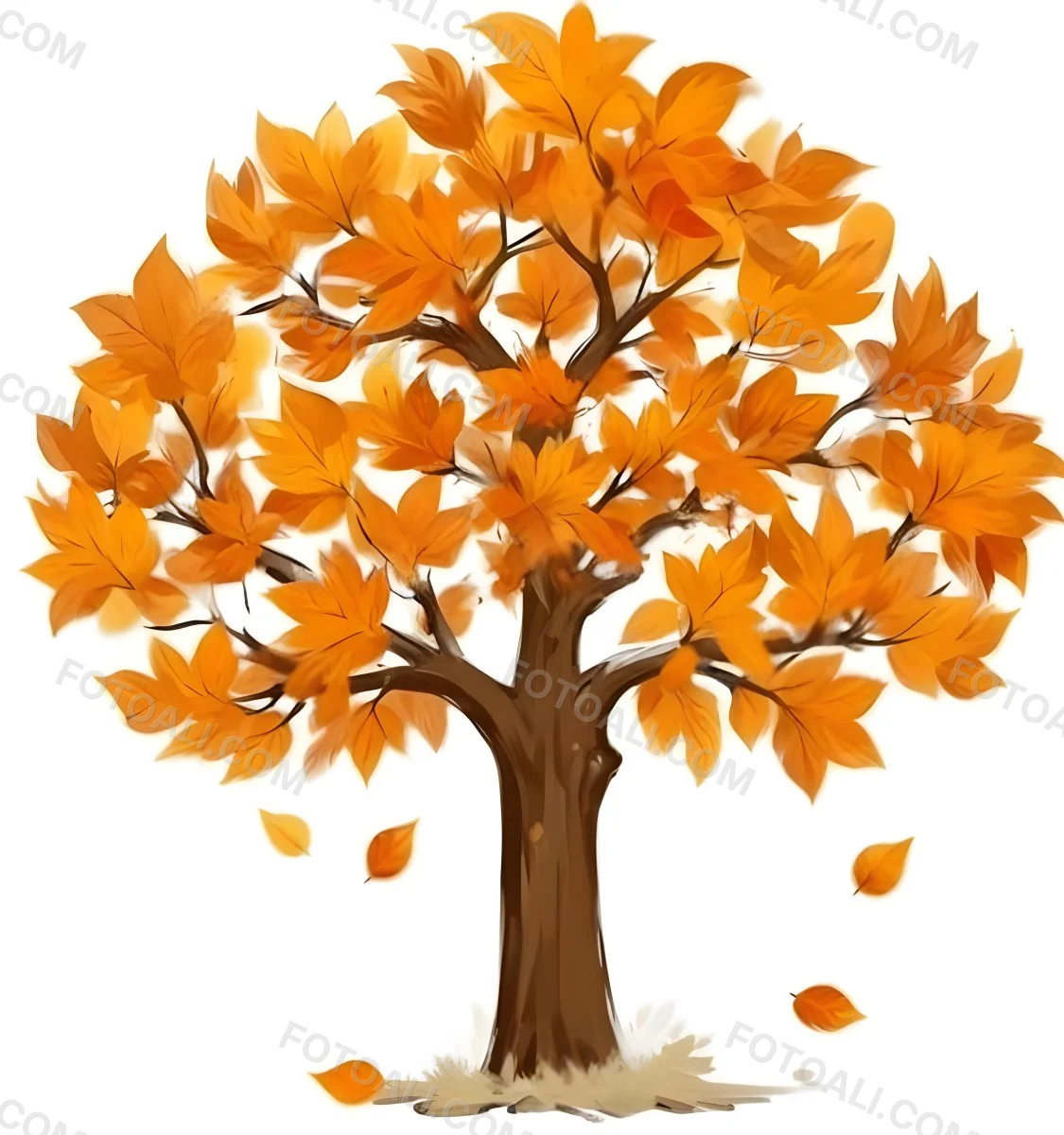 Digital Painting A Tree With Orange Leaves In Autumn White Background Bold And Slim Lines Brush Strokes 4 Cb92