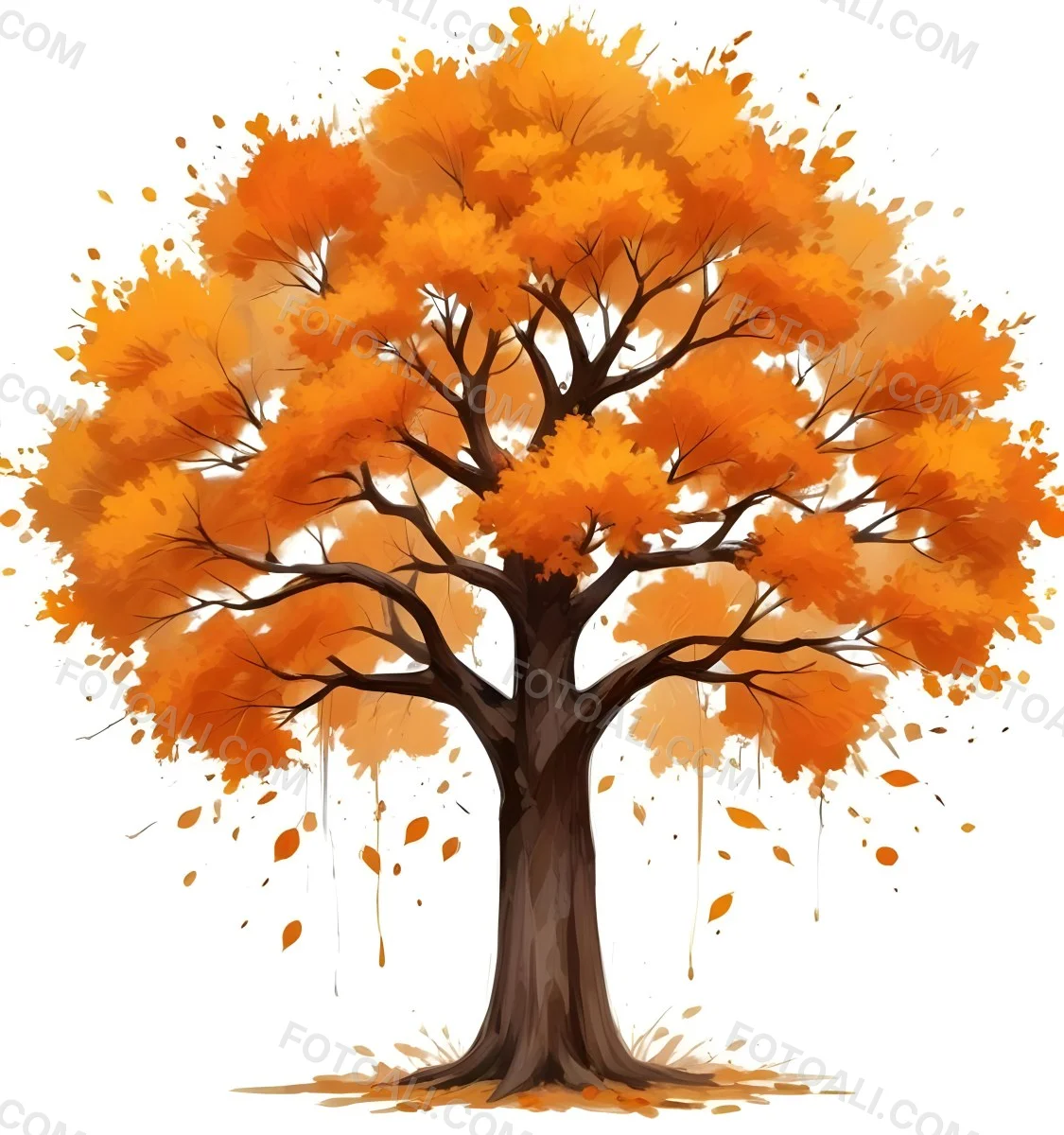 Digital Painting A Tree With Orange Leaves In Autumn White Background Bold And Slim Lines Brush Strokes 61 69c0