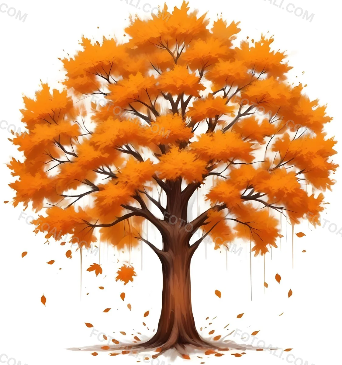 Digital Painting A Tree With Orange Leaves In Autumn White Background Bold And Slim Lines Brush Strokes 69 5b57
