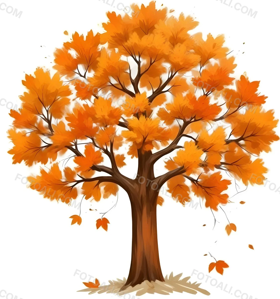 Digital Painting A Tree With Orange Leaves In Autumn White Background Bold And Slim Lines Brush Strokes 77 71ad