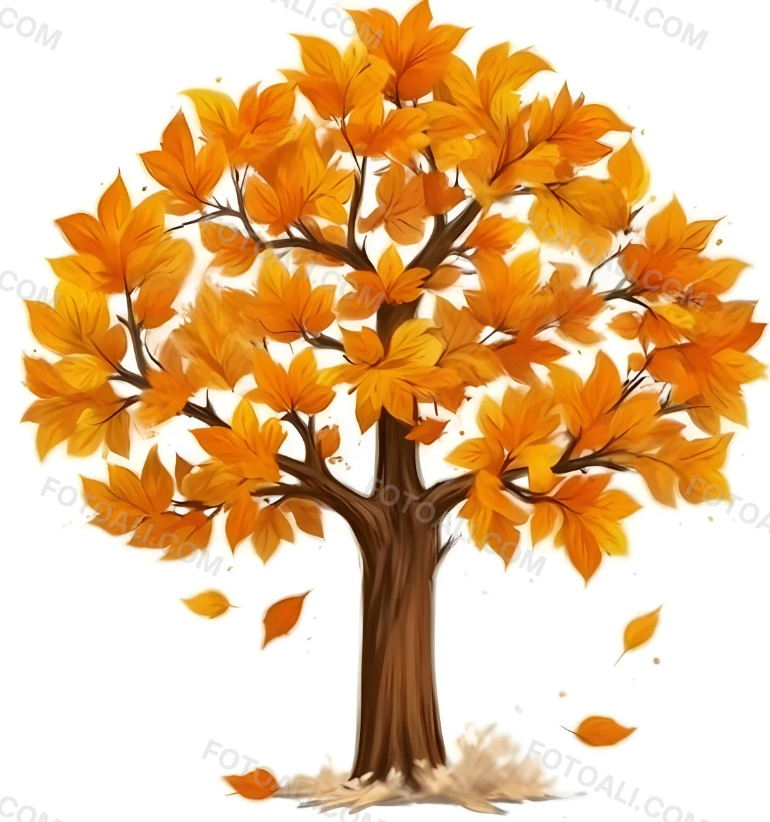 Digital Painting A Tree With Orange Leaves In Autumn White Background Bold And Slim Lines Brush Strokes 9 8257