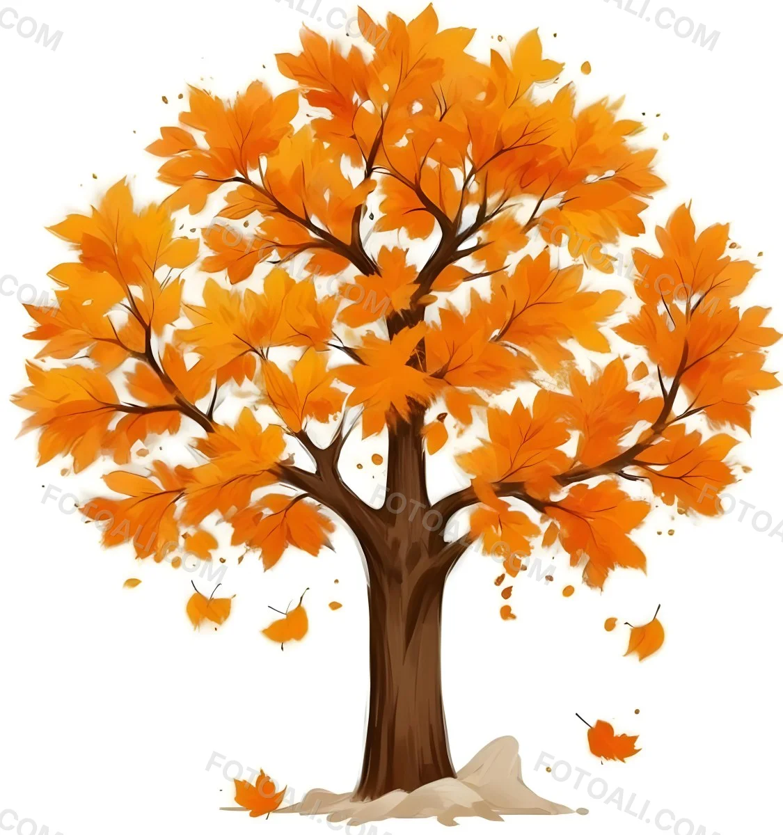 Digital Painting A Tree With Orange Leaves In Autumn White Background Bold And Slim Lines Brush Strokes 90 70f9