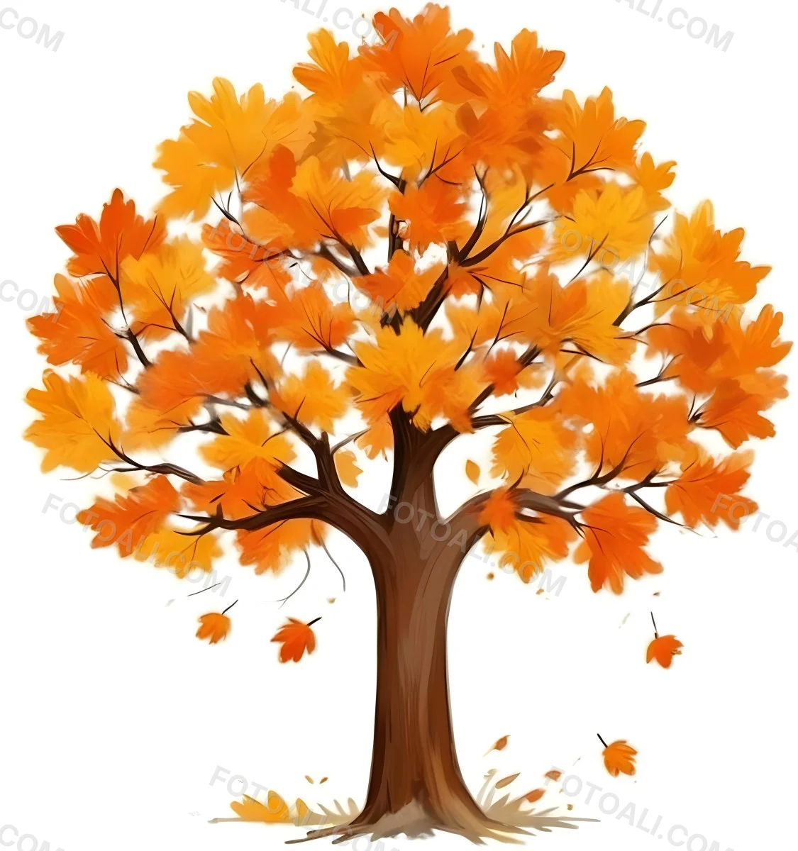 Digital Painting A Tree With Orange Leaves In Autumn White Background Bold And Slim Lines Brush Strokes 91 31c3