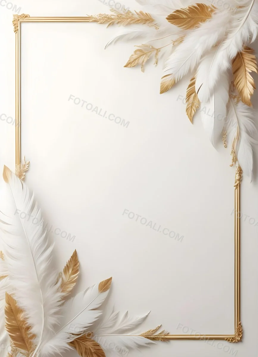 Digital Painting A White And Gold Floral Frame With Feathers And Ornate Decorative Elements On A Light Background Bold And Slim Lines Brush Strokes 14 Aa09