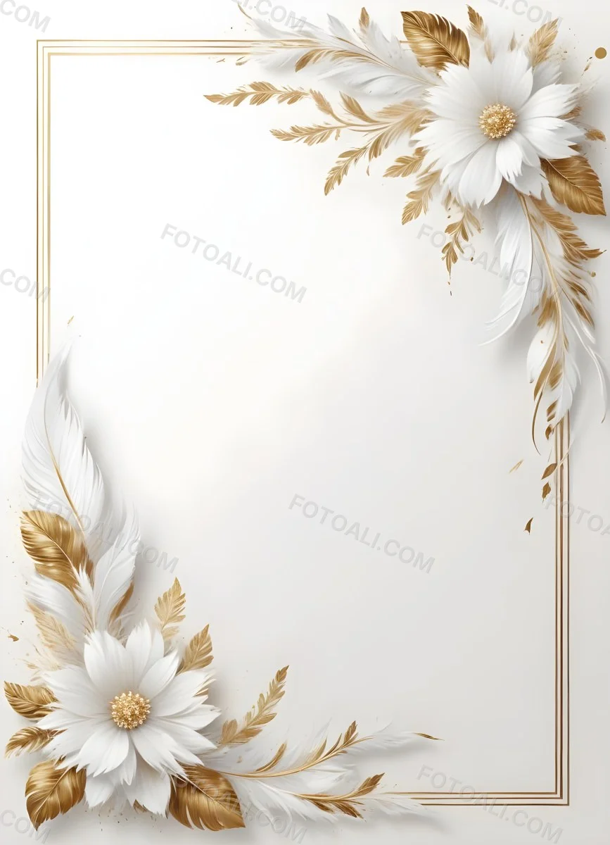 Digital Painting A White And Gold Floral Frame With Feathers And Ornate Decorative Elements On A Light Background Bold And Slim Lines Brush Strokes 53 Dd6b