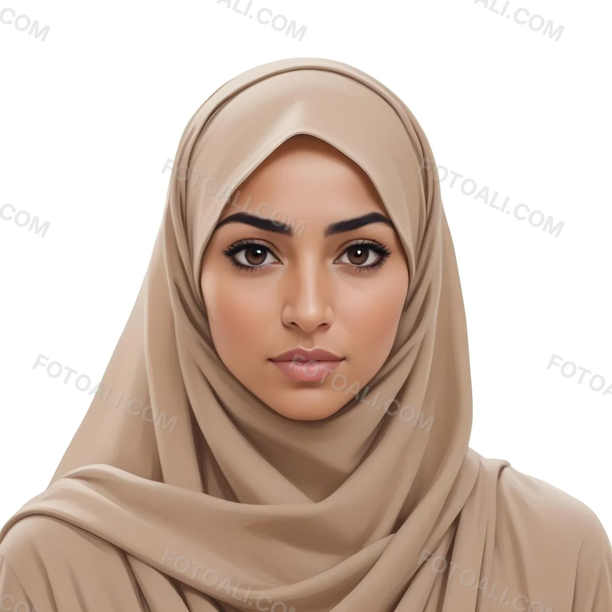 Digital Painting A Woman Of Middle Eastern Descent Approximately 30 Years Old With Medium Brown Skin And Dark Hair Covered By A Light Beige Hijab She Has A Neutral Expression And Is Facing Forward Against A Plain Whit 10 3d84