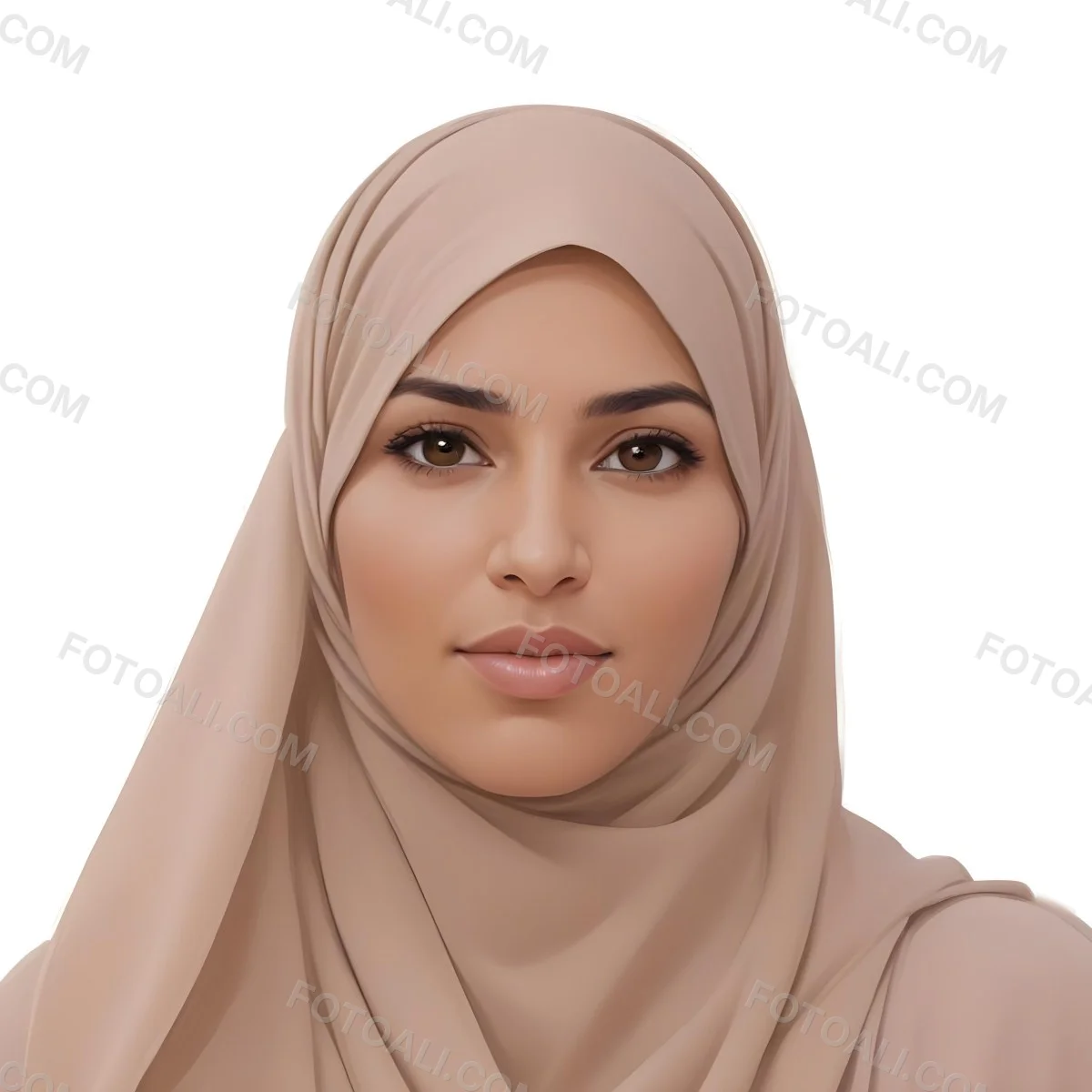 Digital Painting A Woman Of Middle Eastern Descent Approximately 30 Years Old With Medium Brown Skin And Dark Hair Covered By A Light Beige Hijab She Has A Neutral Expression And Is Facing Forward Against A Plain Whit 11 085f