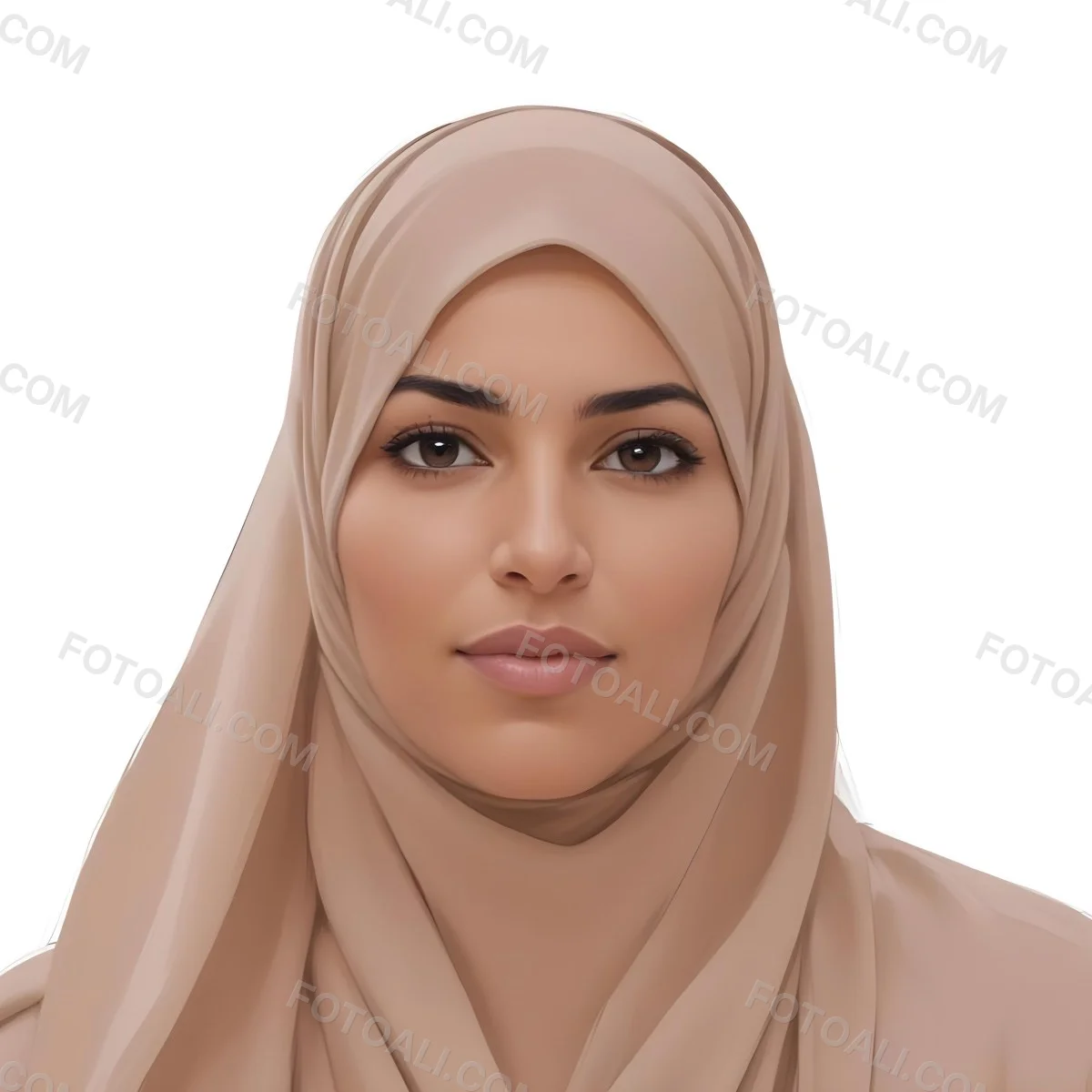 Digital Painting A Woman Of Middle Eastern Descent Approximately 30 Years Old With Medium Brown Skin And Dark Hair Covered By A Light Beige Hijab She Has A Neutral Expression And Is Facing Forward Against A Plain Whit 13 1436