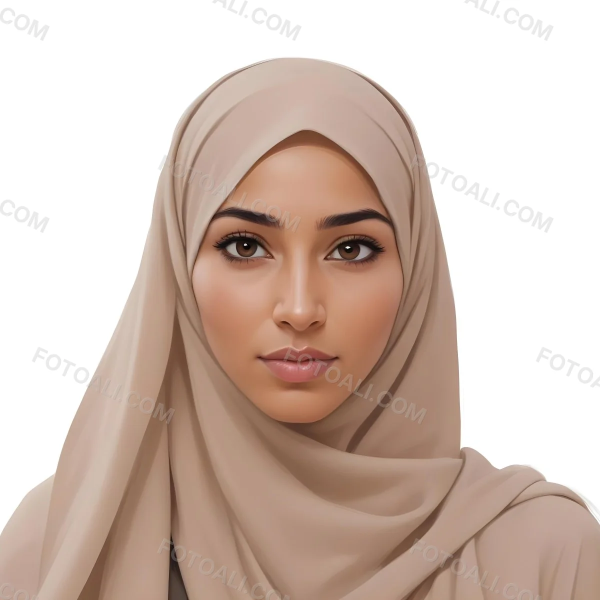 Digital Painting A Woman Of Middle Eastern Descent Approximately 30 Years Old With Medium Brown Skin And Dark Hair Covered By A Light Beige Hijab She Has A Neutral Expression And Is Facing Forward Against A Plain Whit 14 22e7