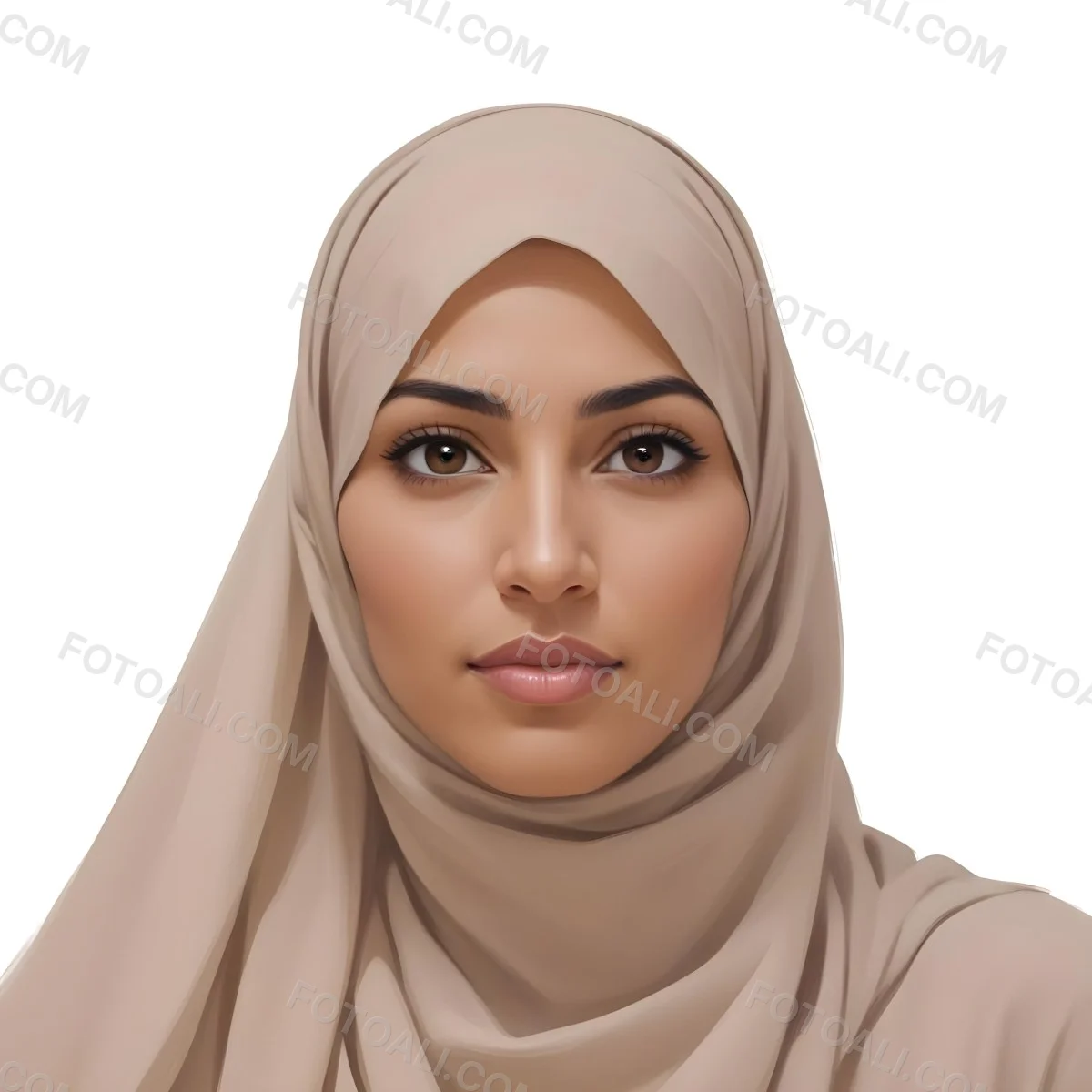 Digital Painting A Woman Of Middle Eastern Descent Approximately 30 Years Old With Medium Brown Skin And Dark Hair Covered By A Light Beige Hijab She Has A Neutral Expression And Is Facing Forward Against A Plain Whit 15 7e93