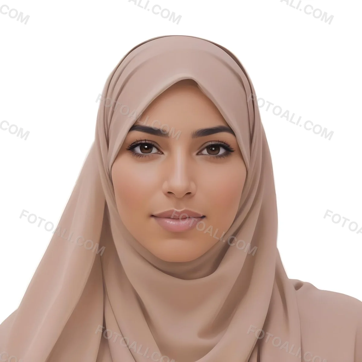 Digital Painting A Woman Of Middle Eastern Descent Approximately 30 Years Old With Medium Brown Skin And Dark Hair Covered By A Light Beige Hijab She Has A Neutral Expression And Is Facing Forward Against A Plain Whit 16 Bbed