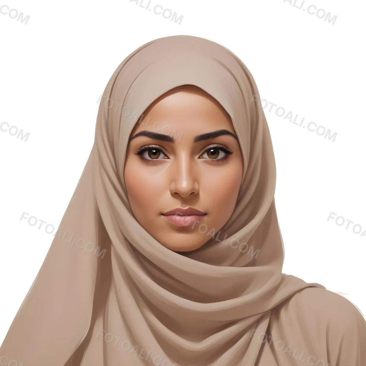Digital Painting A Woman Of Middle Eastern Descent Approximately 30 Years Old With Medium Brown Skin And Dark Hair Covered By A Light Beige Hijab She Has A Neutral Expression And Is Facing Forward Against A Plain Whit 4 0506
