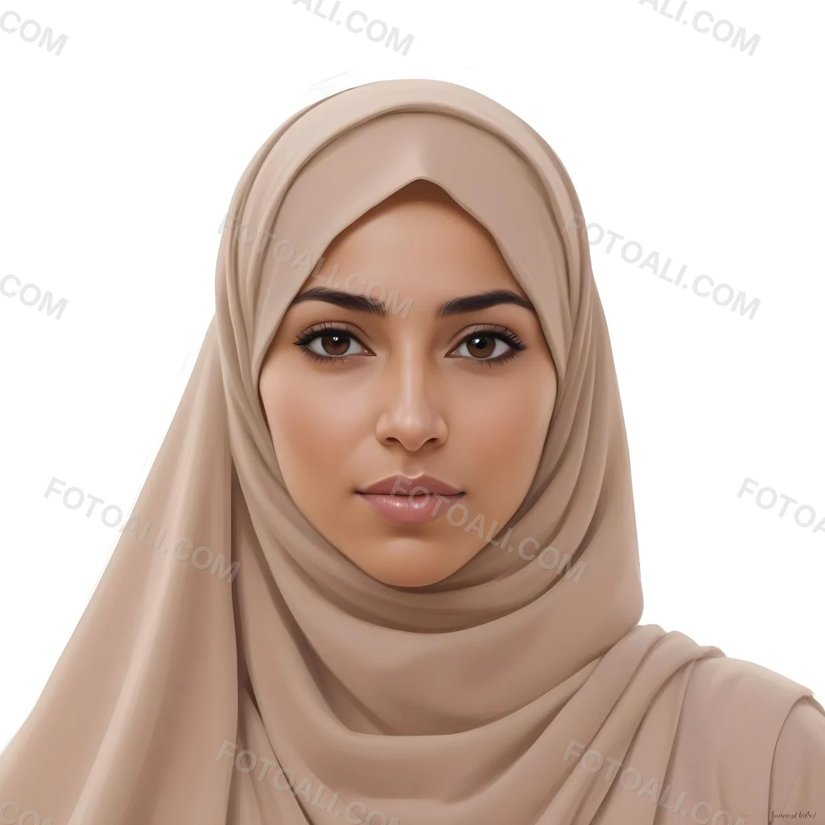 Digital Painting A Woman Of Middle Eastern Descent Approximately 30 Years Old With Medium Brown Skin And Dark Hair Covered By A Light Beige Hijab She Has A Neutral Expression And Is Facing Forward Against A Plain Whit 6 B1ea