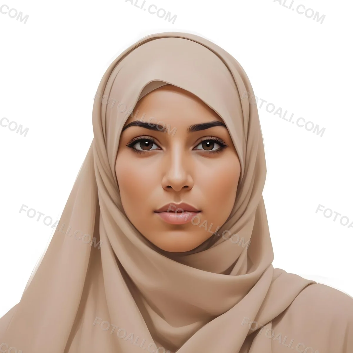 Digital Painting A Woman Of Middle Eastern Descent Approximately 30 Years Old With Medium Brown Skin And Dark Hair Covered By A Light Beige Hijab She Has A Neutral Expression And Is Facing Forward Against A Plain Whit 7 1b03