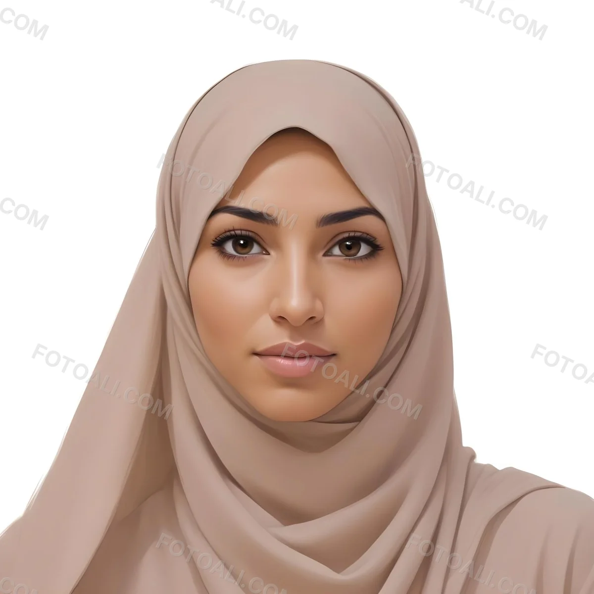 Digital Painting A Woman Of Middle Eastern Descent Approximately 30 Years Old With Medium Brown Skin And Dark Hair Covered By A Light Beige Hijab She Has A Neutral Expression And Is Facing Forward Against A Plain Whit 8 11c4