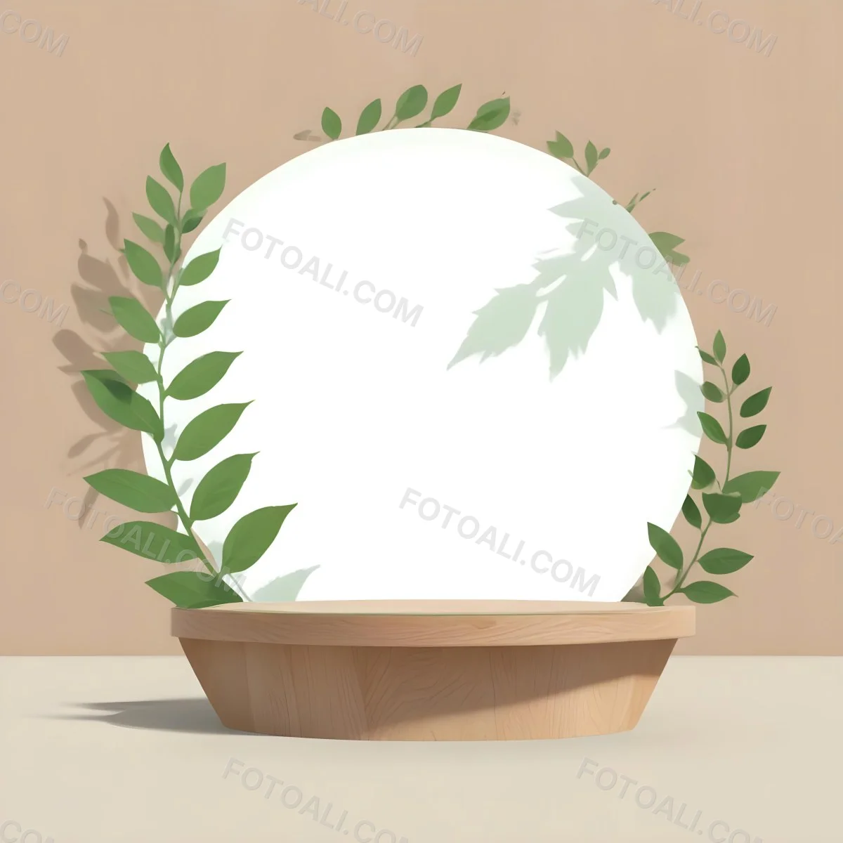 Digital Painting A Wooden Podium With Green Leaves Around A Green Circle In A Green Background With Shadows Of Leaves Bold And Slim Lines Brush Strokes 1 1a58