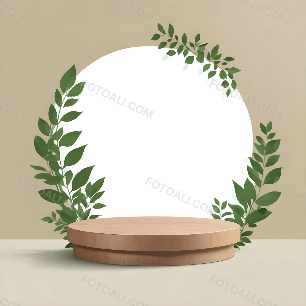 Digital Painting A Wooden Podium With Green Leaves Around A Green Circle In A Green Background With Shadows Of Leaves Bold And Slim Lines Brush Strokes 12 D667