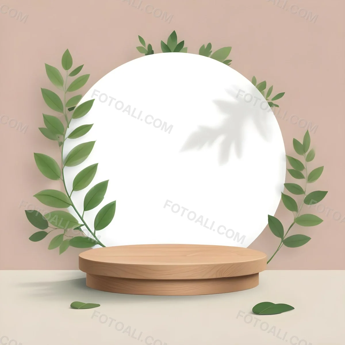 Digital Painting A Wooden Podium With Green Leaves Around A Green Circle In A Green Background With Shadows Of Leaves Bold And Slim Lines Brush Strokes 13 7241